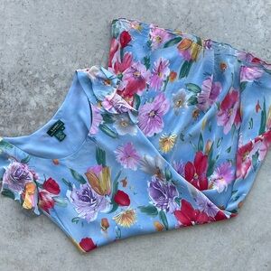 Vintage Y2K Lauren Ralph Lauren Blue Floral Sleeveless Silk Dress